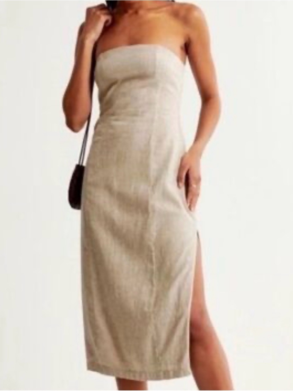 Anthropologie Porridge Midi Linen Strapless Dress Natural Beige Sz. XL $160 NEW